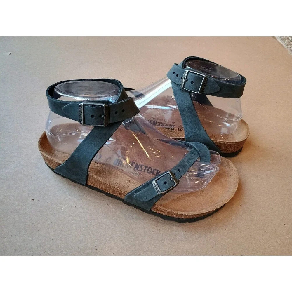 Birkenstock Sandals Womens 37 Yara Casual Ankle Strappy Flats Gray Leather - Picture 2 of 7